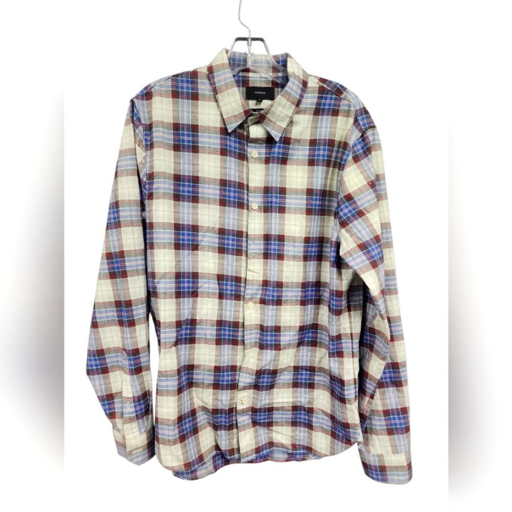 Vince Light Weight Plaid Classic Fit Long Sleeve Button Shirt